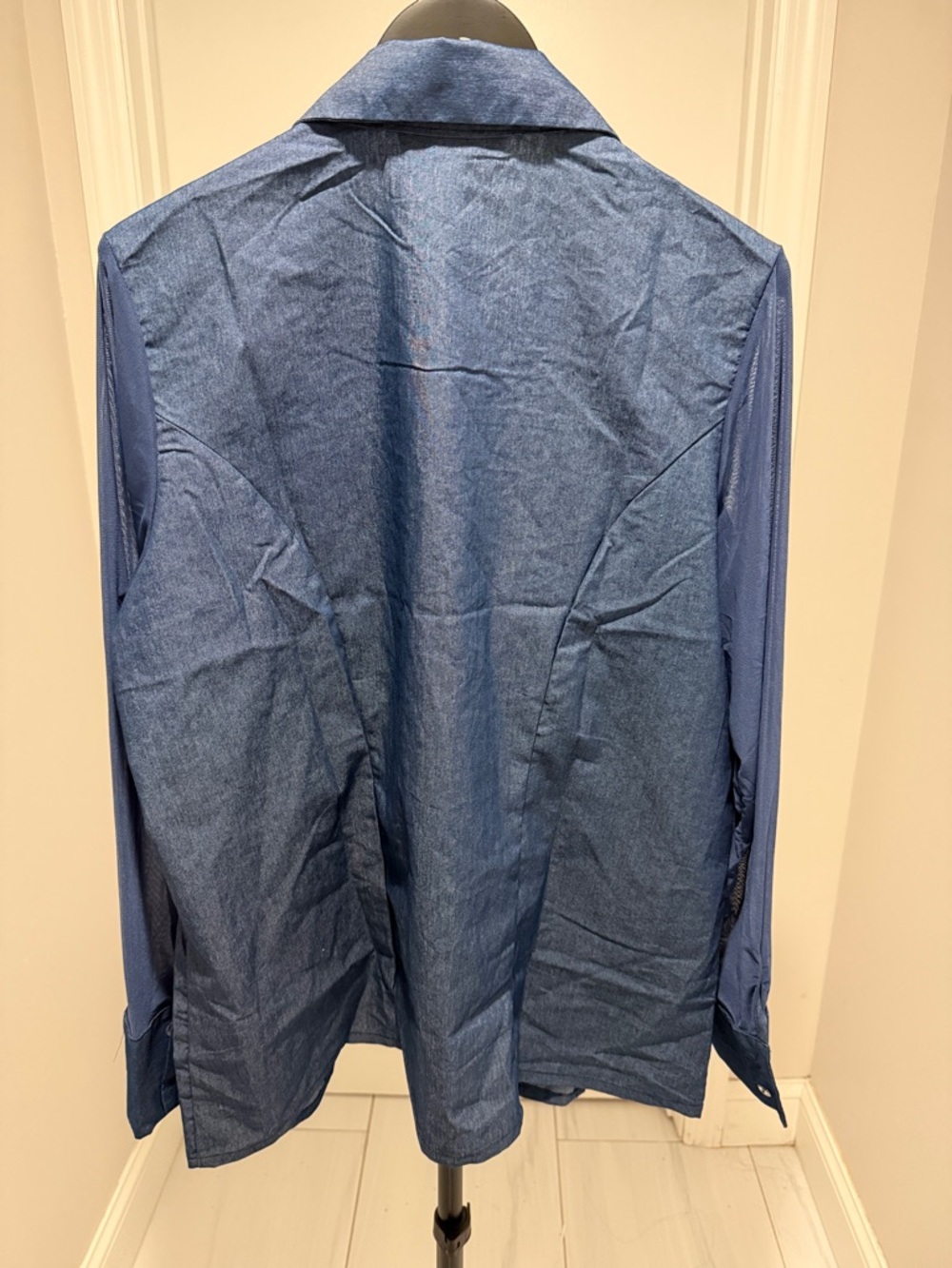 Ashley Stewart Navy Button-Down Shirt with Studded Yoke - Picture 3 of 8